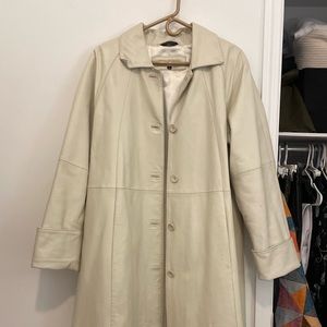 Vintage off-white tan long leather jacket